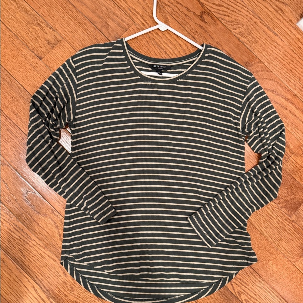 Liverpool Green and White Striped Long-Sleeve Tee